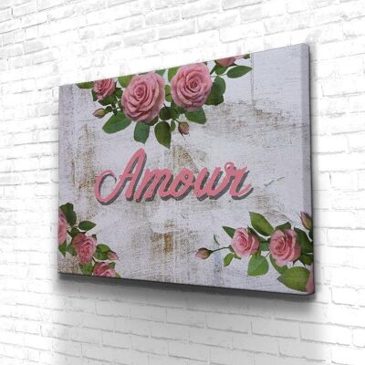 Tableau Amour roses - 60 x 40 - Toile sur châssis - Cadre noir