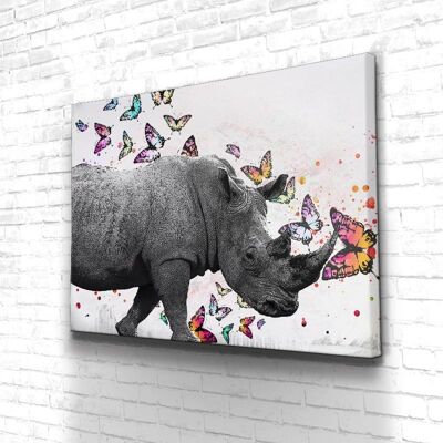 Tableau Amour de rhinocéros - 60 x 40 - Toile sur châssis - Cadre noir