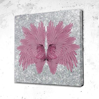 Tableau Ailes Roses - 20 x 20 - Toile sur châssis - Cadre noir