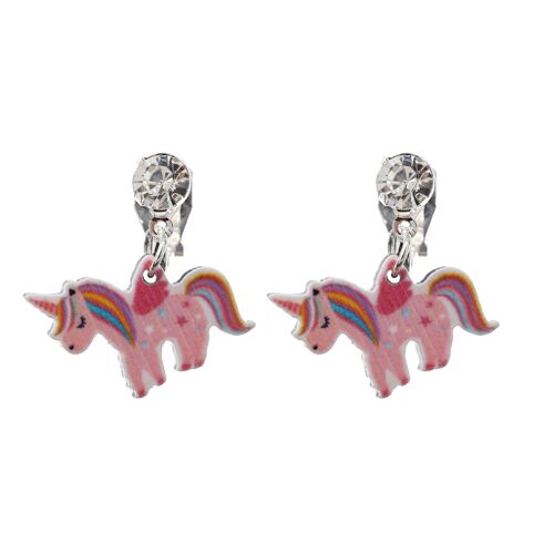 Pink Unicorn Drop Clip On Earrings for Children