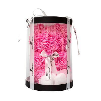 Roze Rozen Beer 25CM in Ronde Gift Box