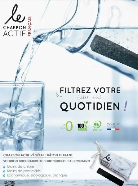 Charbon Actif Français - Lot De 2 Filtres à Eau Naturels Pour Carafe Et Gourde