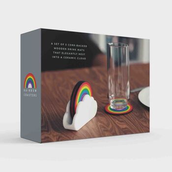 Sous-verres arc-en-ciel | Sous-verres en bois dans un porte-nuage en céramique 5