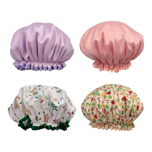 Children Satin Shower Cap, Small Size Satin Bath Hat, Smooth Satin Shower Hat for Kids, Double Layer Satin Shower Cap