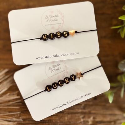 Bracelet cordon polyester à personnaliser - lettre alphabétique - Coeur - Etoile doré - Personnalisation
