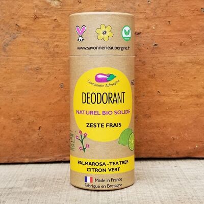 Organic solid deodorant Fresh zest - palmarosa lime - compostable cardboard tube - organic and natural