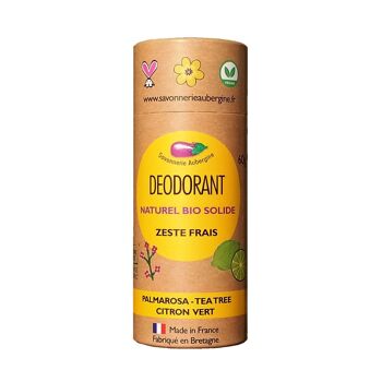 Deodorant solide bio Zeste frais - citron vert palmarosa - tube carton compostable - biologique et naturel 2