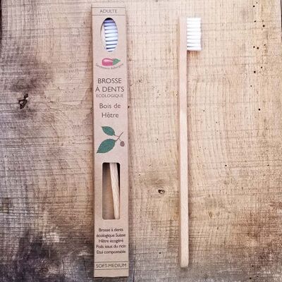 Cepillo de dientes ecológico natural de haya suiza con estuche kraft