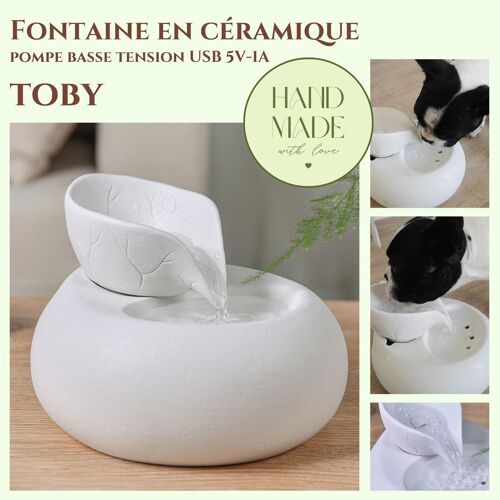 Fontaine Animaux Cristal Line - Toby - Non Toxique Céramique Emaillée - Fontaine Décorative - Idée Cadeau