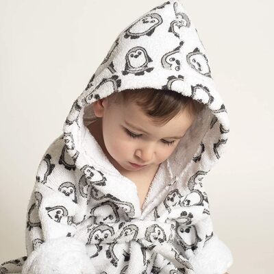 Penguin baby bath robe, grey