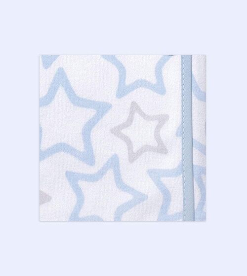 Cotton knit baby blanket stars, light blue, 80cm x 80cm