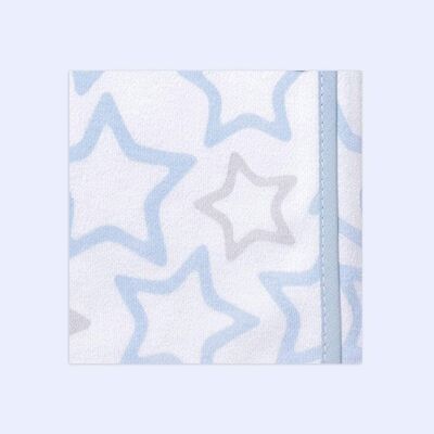 Cotton knit baby blanket stars, light blue, 80cm x 80cm