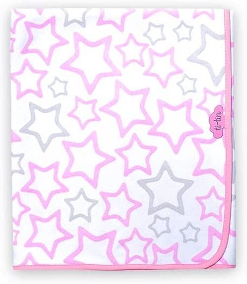 Cotton knit baby blanket stars, light pink, 80cm x 80cm