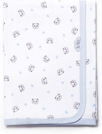 Couverture bébé ours panda en tricot de coton, bleu clair, 80cm x 80cm 2