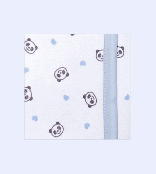 Cotton knit baby blanket panda bear, light blue, 80cm x 80cm