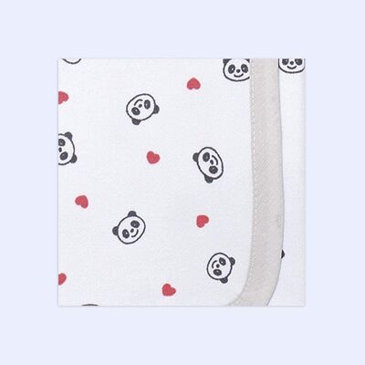 Cotton knit baby blanket panda bear, red, 80cm x 80cm
