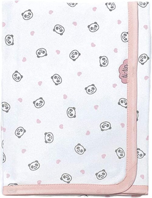 Cotton knit baby blanket panda bear, light pink, 80cm x 80cm