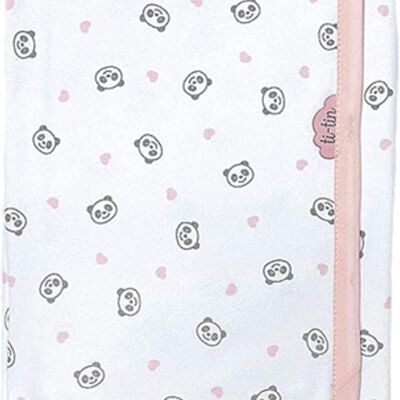 Coperta per neonato in maglia di cotone con orsetto panda, rosa chiaro, 80 cm x 80 cm