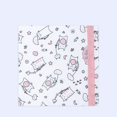 Cotton knit baby blanket cats, light pink, 80cm x 80cm