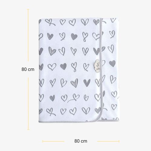 Cotton knit baby blanket hearts, grey, 80cm x 80cm