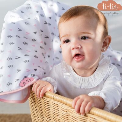 Coperta per bebè in maglia di cotone frecce, rosa chiaro, 80 cm x 80 cm