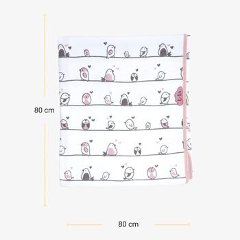 Couverture en coton pour bébé oiseaux, rose clair, 80cm x 80cm 3