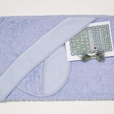 Baby bath cape and bib cross stitch, light blue, 100cm x 100cm