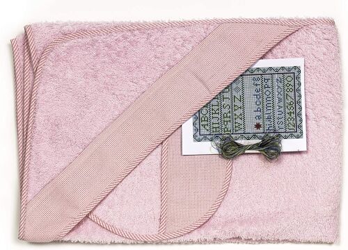 Baby bath cape and bib cross stich, light pink, 100cm x 100cm