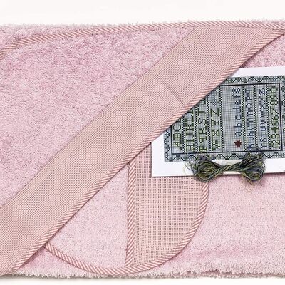 Baby bath cape and bib cross stich, light pink, 100cm x 100cm