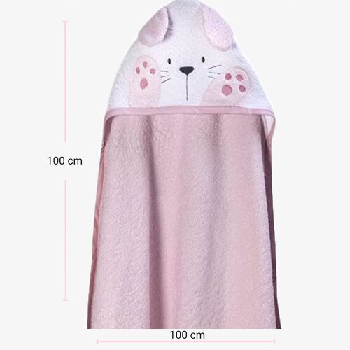 Baby bath cape rabbit, light pink, 100cm x 100cm