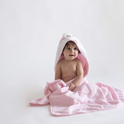 Baby bath cape little bear, light pink, 100cm x 100cm