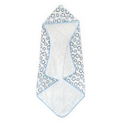 Cape de bain bébé pingouin, bleu clair, 100cm x 100cm