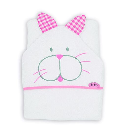 Baby bath cape cat, light pink, 100cm x 100cm