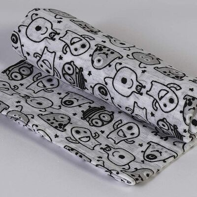 Muslin monsters, black, 125cm x 125cm