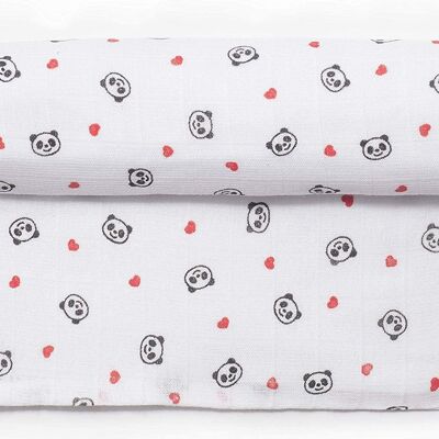 Muslin panda bear, red, 125cm x 125cm