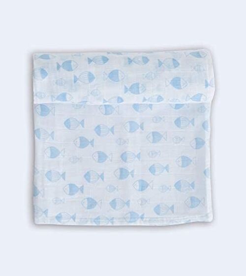 Muslin little fish, light blue, 125cm x 125cm