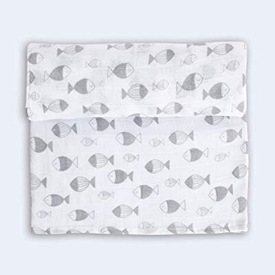 Muslin little fish, grey, 125cm x 125cm