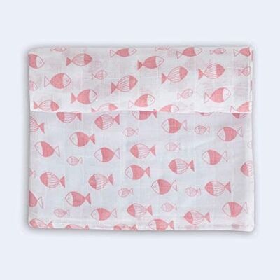 Muslin little fish, light pink, 125cm x 125cm