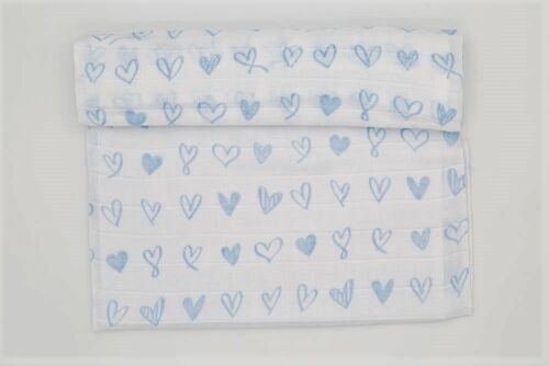 Muslin hearts, light blue, 125cm x 125cm