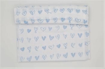 Coeurs en mousseline, bleu clair, 125cm x 125cm