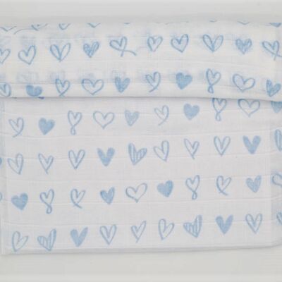 Muslin hearts, light blue, 125cm x 125cm