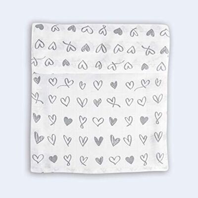 Muslin hearts, grey, 125cm x 125cm