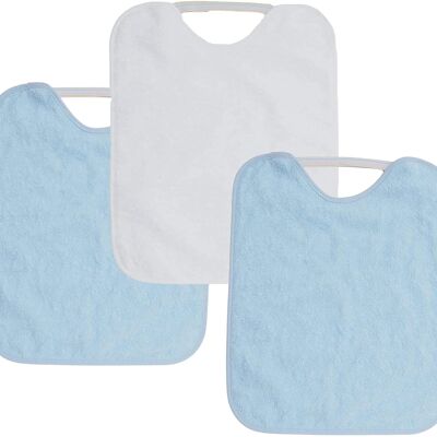 Set of 3 kindergarden waterproof terry cotton bibs, blue-white, 31cm x 38cm