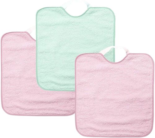 Set of 3 kindergarden waterproof terry cotton bibs, Pink-Turquoise, 31cm x 38cm