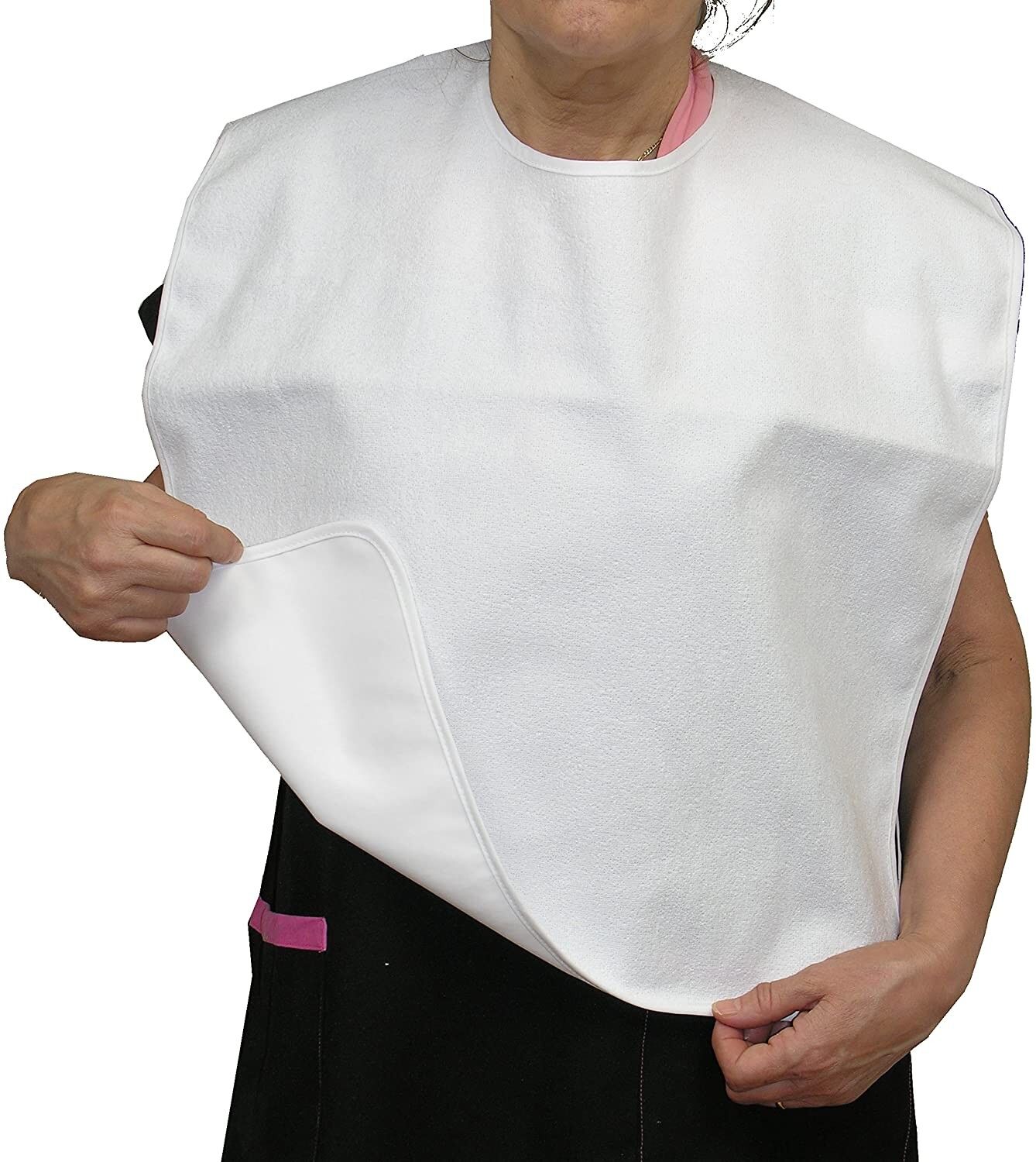 Set di 3 bavaglini per adulti in spugna di cotone impermeabili, bianchi, 50 cm x 60 cm