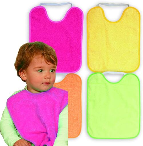 Set of 4 kindergarden waterproof terry cotton bibs, assorted colors girl, 24cm x 31cm