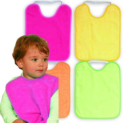 Set of 4 kindergarden waterproof terry cotton bibs, assorted colors girl, 24cm x 31cm