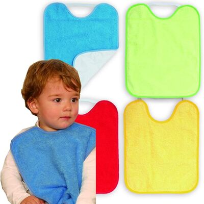 Set of 4 kindergarden waterproof terry cotton bibs, assorted colors child, 27cm x 33cm