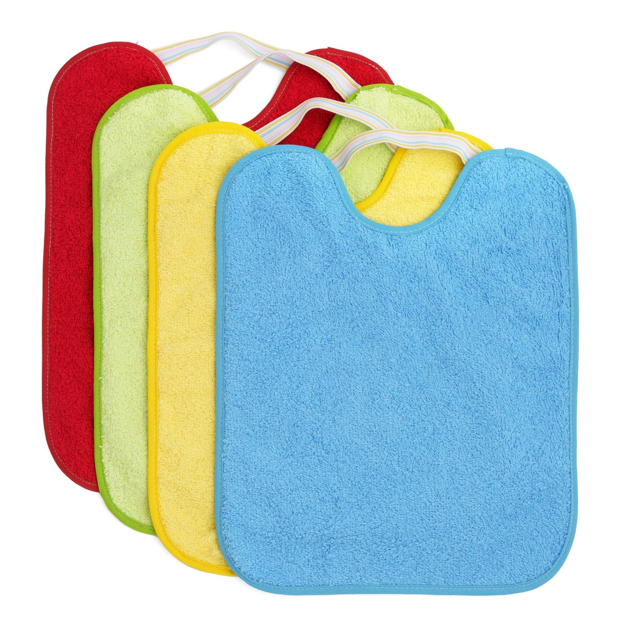 Set di 4 bavaglini in spugna di cotone impermeabili per l'asilo, colori assortiti bambino, 27 cm x 33 cm