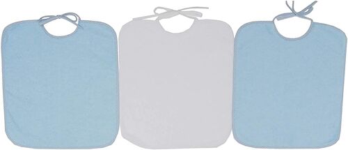 Set of 3 kindergarden terry cotton bibs, light blue-white, 33cm x 36cm